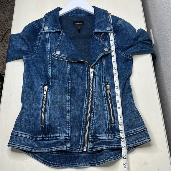 Liverpool Jean Company Acid Wash Zip Front Moto Stretch Jean Jacket Size XS - Picture 12 of 13